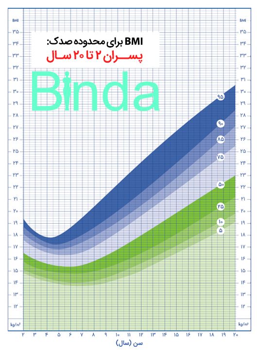 شاخص توده بدنی کودکان پسر 2 تا 20 سال